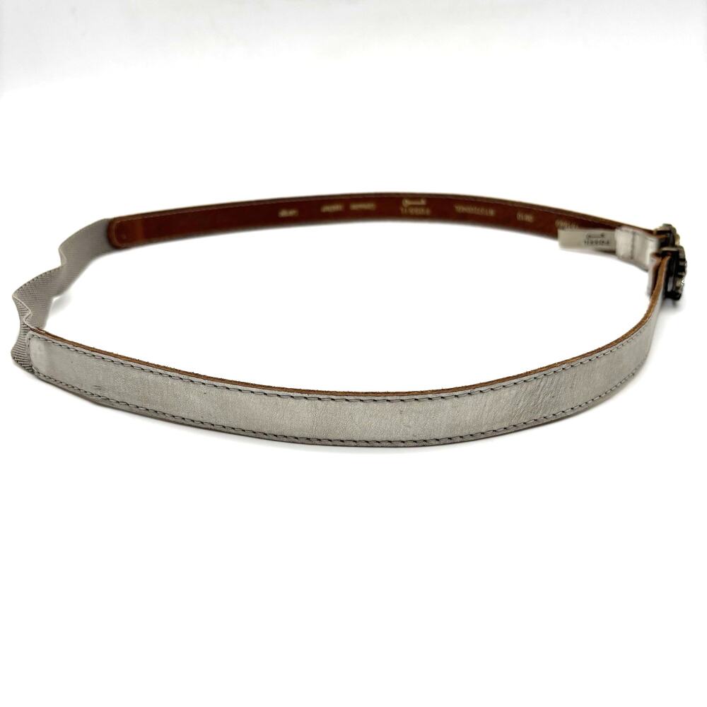 Y2K Fossil Silver Leather Brass Rhinestone Buckle Stretch Waist Belt L 36-38" - Picture 4 of 12